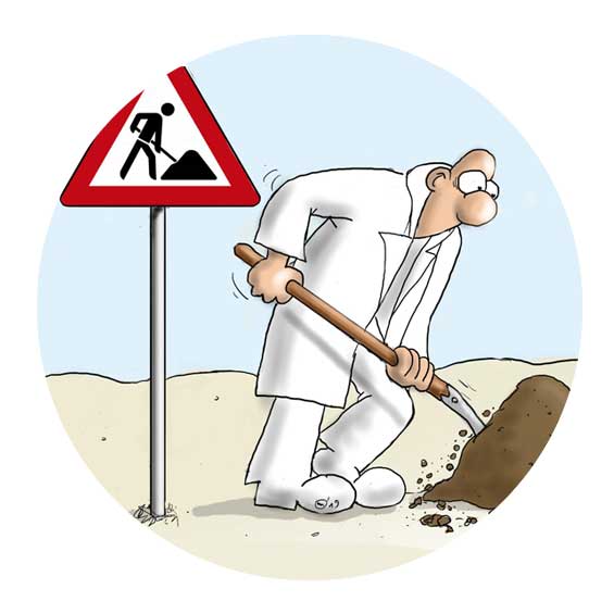 Cartoon zu Erd- und Kanalarbeiten im Eingangsbereich